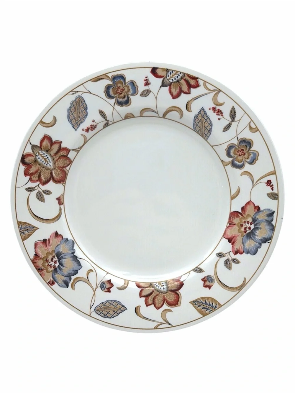 Queens Earthenware 10.5” Dinner Plate Jacobean Boho Red White Blue Floral